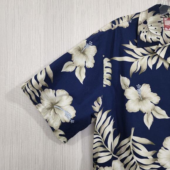 RJC Vintage Hawaiian print short sleeve button up shirt hibiscus & palm men's L - Picture 7 of 8
